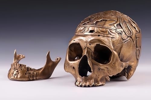 FENGSHUI-CAISHEN Brass Skull Head Sculptures - Unique Halloween Decor for Home and Office