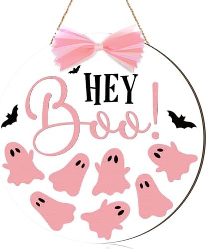 Beeveer Halloween Door Sign with Pink Bows