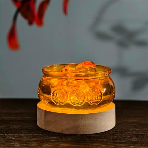 Golden Treasure Crystal Glass Bowl with LED Base and 321 Ingot Decor