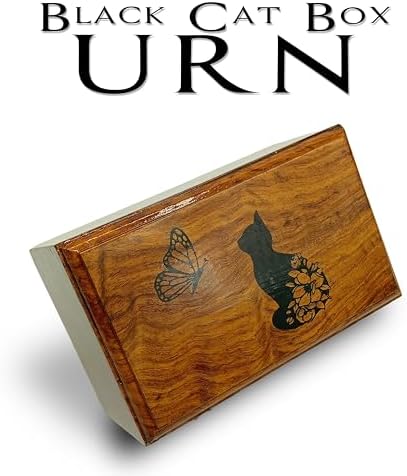 Rosewood Pet Urn with Black Cat in Heaven Design