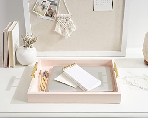 Kate and Laurel Lipton Decorative Tray with Polished Gold Handles Soft Pink