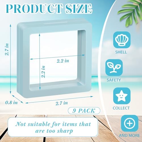 Juexica 9 Pcs Seashell Holder Set Light Blue Display Cases
