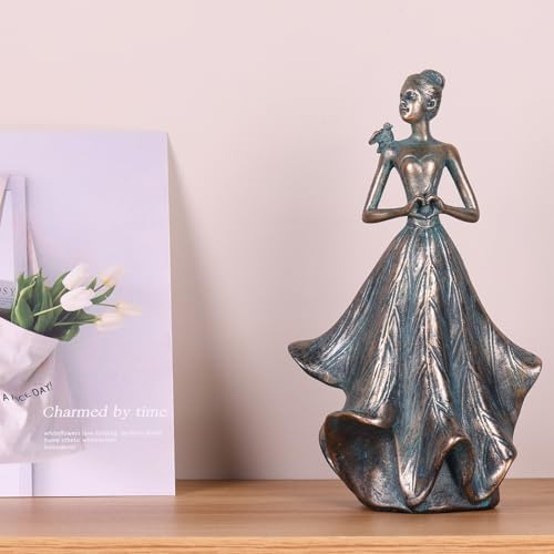 QIANLING 7 Inch Fairy Statue with Bird Resin Decor