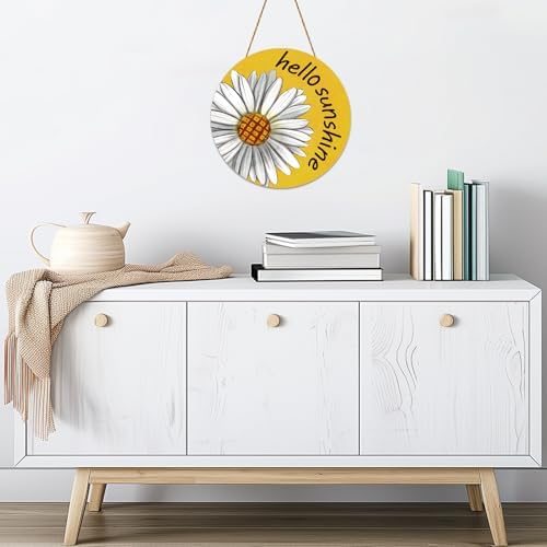 Summer Decor Daisy Front Door Wreath Hello Sunshine Wooden Sign Hanger