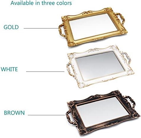 Antique Decorative Gold Framed Square Mirror Tray 95 W x 145 L White