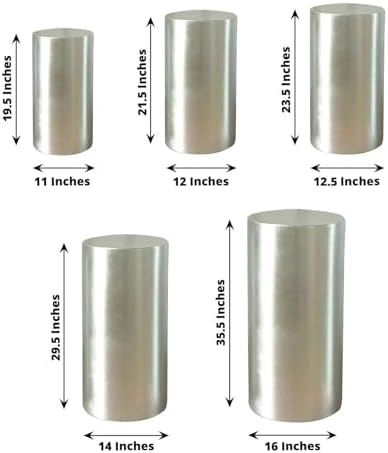 Efavormart Set of 5 Metallic Silver Spandex Cylinder Stand Covers