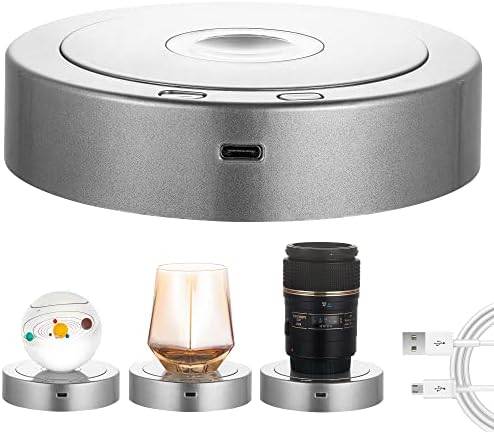 Rotating Display Stand with Colorful LED Lights - 4 Modes 8 Light Options - Electric Battery Operated - Silver