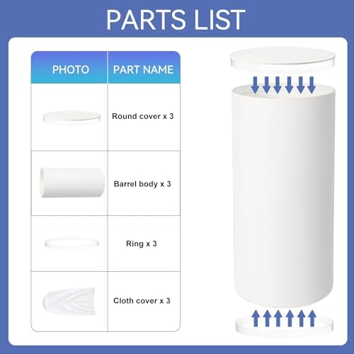 3Pcs White Cylinder Pedestal Stand with Spandex Covers for Parties and Events