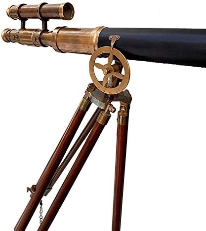 Maritime Brass Antique Double Barrel Telescope with Wooden Tripod