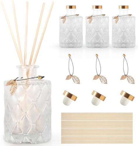 Glass Reed Diffusers Bottles Set of 3 with 20 Sticks
