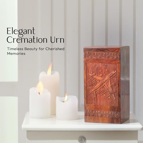 KARYLIZ 8 Inch Wooden Cremation Urn - Decorative Ashes Urn for Men and Women