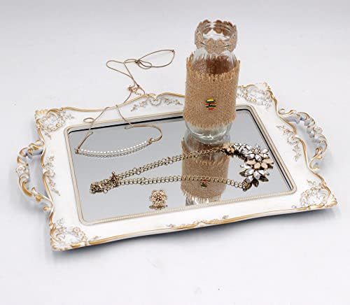 Antique Decorative Gold Framed Square Mirror Tray 95 W x 145 L White