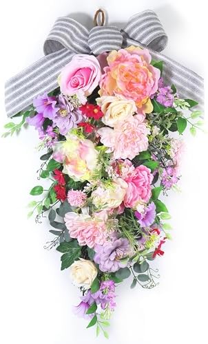 24-Inch Lighted Spring Peony Wreath for Front Door