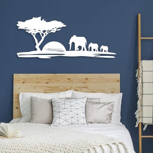 Cadeali Sunset Elephant Metal Wall Art Black 30x13