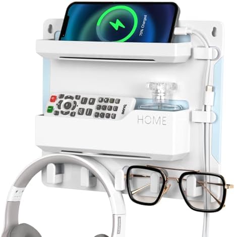 Jumeihui Wall Mount Bedside Shelf Organizer with Hooks and Cable Clips