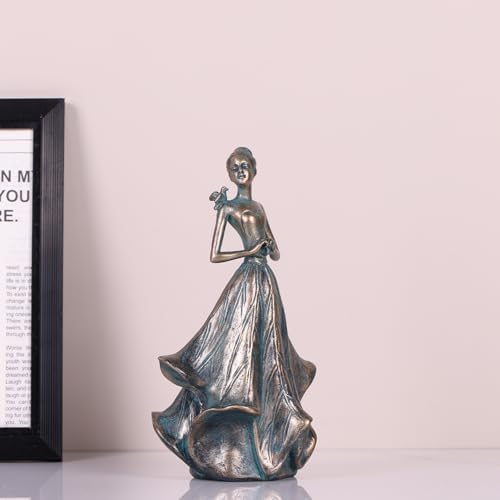 QIANLING 7 Inch Fairy Statue with Bird Resin Decor