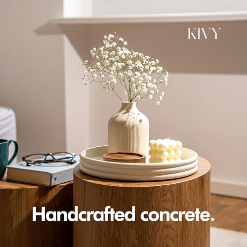 KIVY Round Concrete Tray 11x15 Inch - Modern Coffee Table Decor