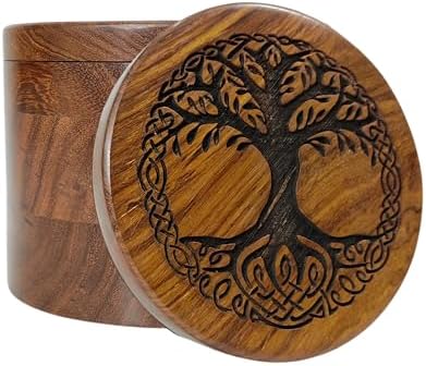 Handcrafted Wooden Urn with Tree of Life Engraving 1