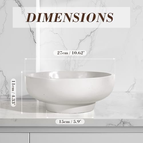 Large Concrete Fruit Bowl - Modern Decorative Centerpiece with Non-Slip Pads LightGray