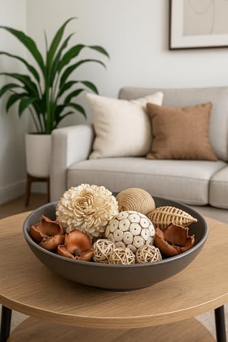 13 Piece Decorative Dried Sola Wood Flowers Bowl Set