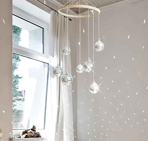 Dazzling Disco Ball Mobile 78 Inch Spiral Spinner Bamboo Decor