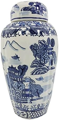 Galt International 16 Inch Blue and White Ceramic Ginger Jar