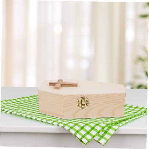 Amosfun Small Wooden Coffin Jewelry Organizer with Unique Lid