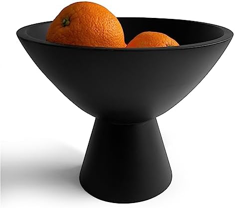 Black Pedestal Bowl 8 Inch Wide Footed Decorative Serving Bowl