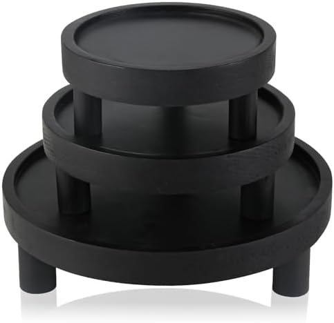 3PCS Wooden Display Risers for Home Dcor Modern Black