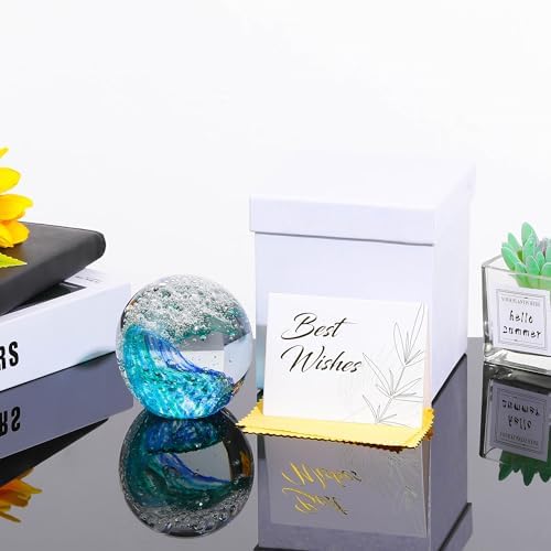Qianwei Hand Blown Ocean Waves Crystal Ball - Decorative Glass Figurine