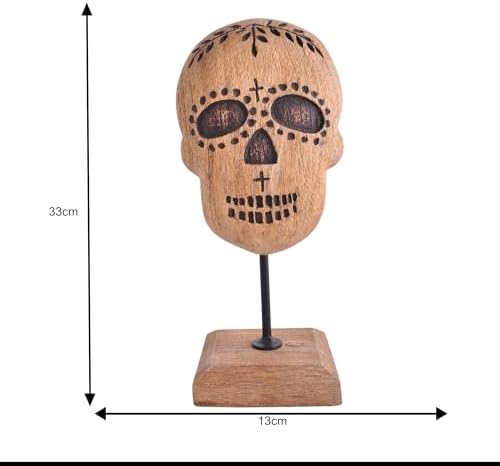 Handcrafted Wooden Skull Decor - 13 Inch Gothic Art Sculpture