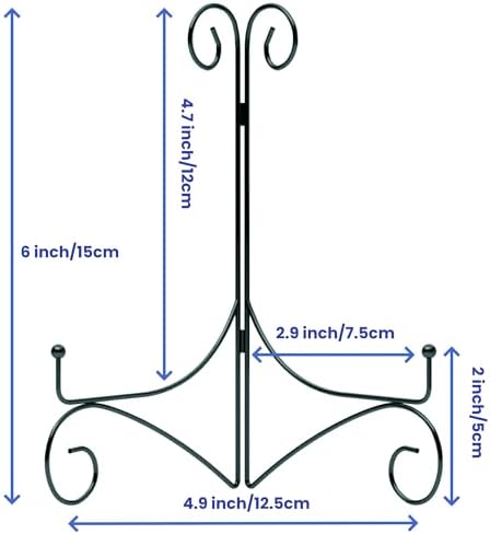 6 Inch Black Plate Stand with Hinged Folding Design