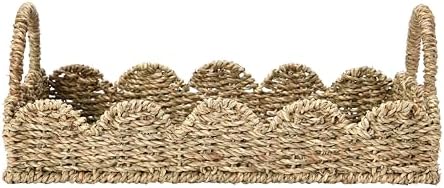 Household Essentials Handwoven Tray with Handles and Scalloped Edge