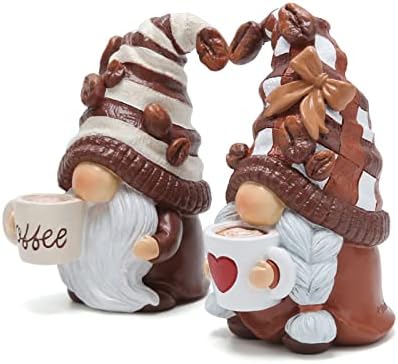 Hodao 2PCS Coffee Gnome Figurines - Bar Decor for Home and Gifts
