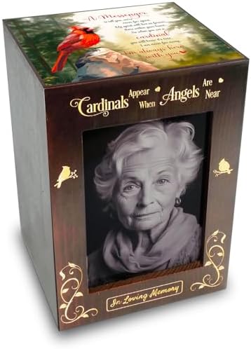 Wooden Cremation Urn with Photo Frame for Adult Ashes Cardinal Design