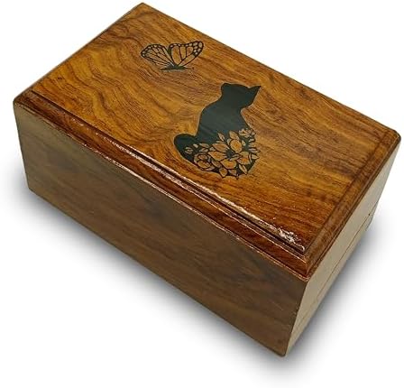 Rosewood Pet Urn with Black Cat in Heaven Design