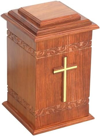 Wooden Urn Box for Adult Ashes Brass Cross Urns Decorative Handmade Urn