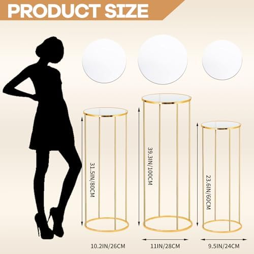 3pcs Gold Metal Plant Stand Pedestal for Display Wedding Events