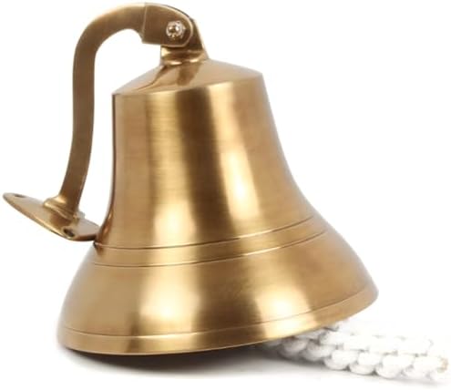 Antique Brass Wall Mounted Nautical Bell - 6 Inch Hanging Bell for Ships and Christmas Decor