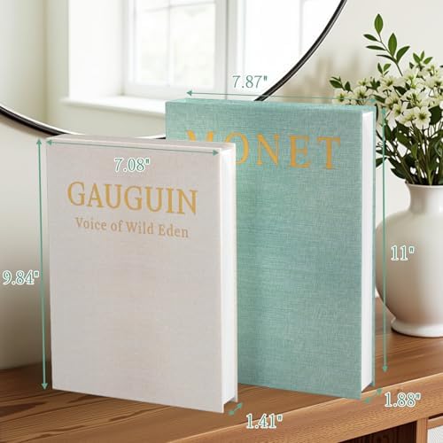 Decorative Books for Home Decor Set of 2 Linen Faux Book Storage Boxes with Wooden Bead Tassel