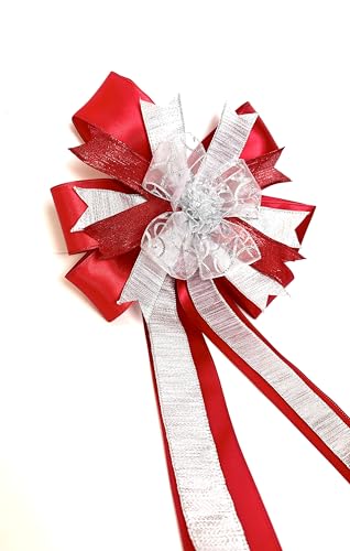 Red and Silver Wreath Bow for Christmas Tree