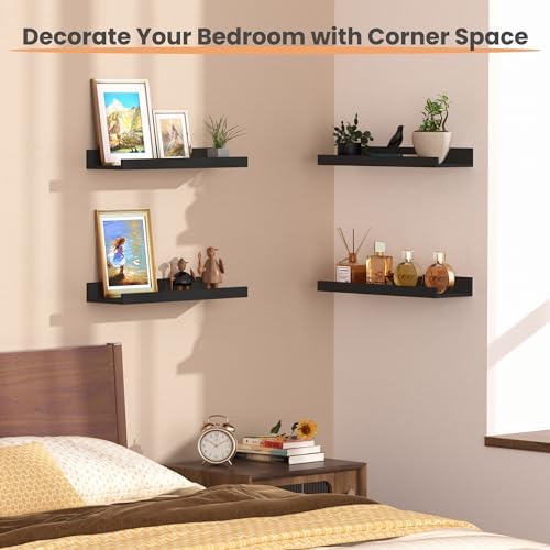 Upsimples Floating Shelves Set of 6 Black Wall Mounted Wood Shelves for Decor