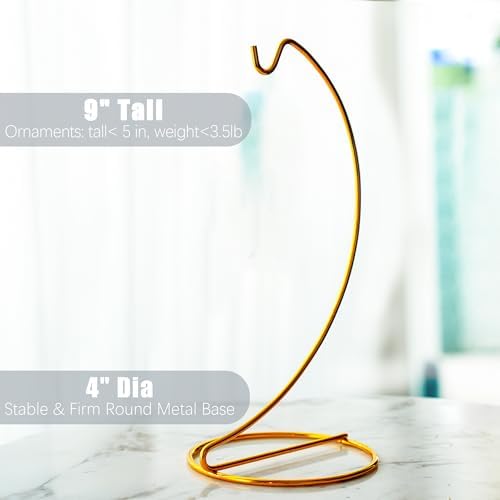 HD HYALINE DORA 3 Pack Gold Hanging Ornament Display Stand Holder Hook for Glass Globe Terrarium Table Decor