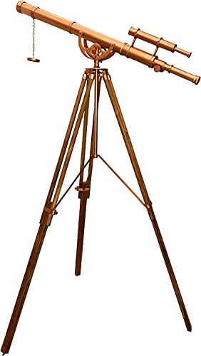 Vintage Handmade Brass Telescope with Teak Tripod Stand
