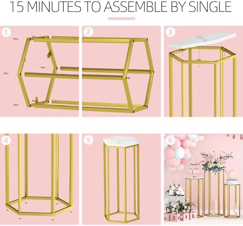 Urban Deco 3PCS Gold Metal Hexagon Pedestal Stand
