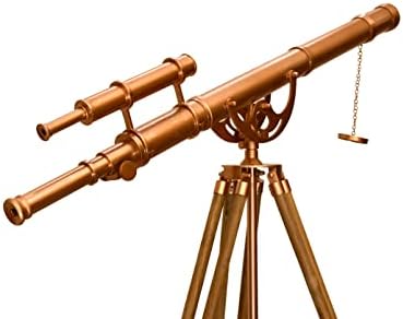 Vintage Handmade Brass Telescope with Wooden Tripod