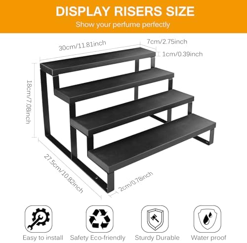 Wooden Display Riser Stand 4 Tier Cologne and Perfume Organizer Black