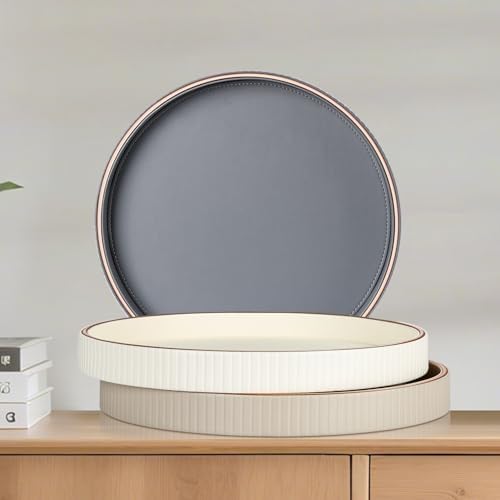 GORESE Round Decorative Tray 12 PU Leather Serving Tray for Coffee Table and Home Decor