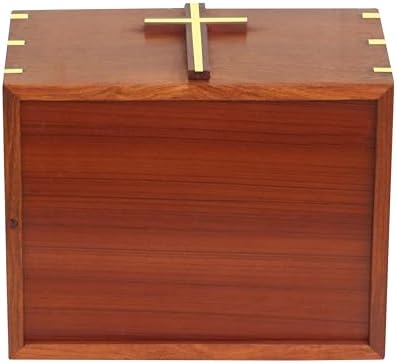 Solid Wood Cremation Urn with Brass Cross