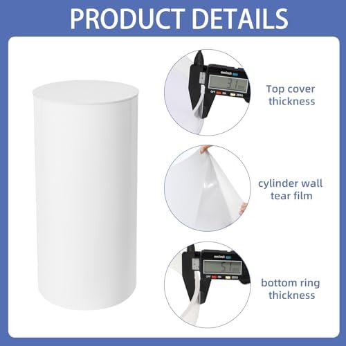 3Pcs White Cylinder Pedestal Stand with Spandex Covers for Parties and Events